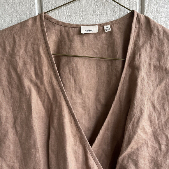 Aritzia Wilfred Brax Linen Wrap Top in Nutmeg Brown Size M - Picture 2 of 6